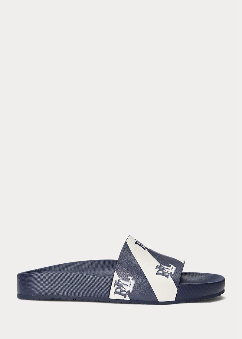 Sandały Lauren Damska Granatowe Audrina Logo Faux-Leather Slide 143752-QFZ
